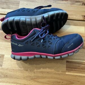 Reebok Women’s Work Alloy Toe Shoes – Navy Pink – MemoryTech Insole – Size 8